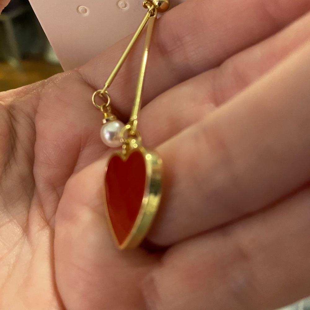 Red Heart Gold Dangle Valentine’s earrings - Picture 9 of 9